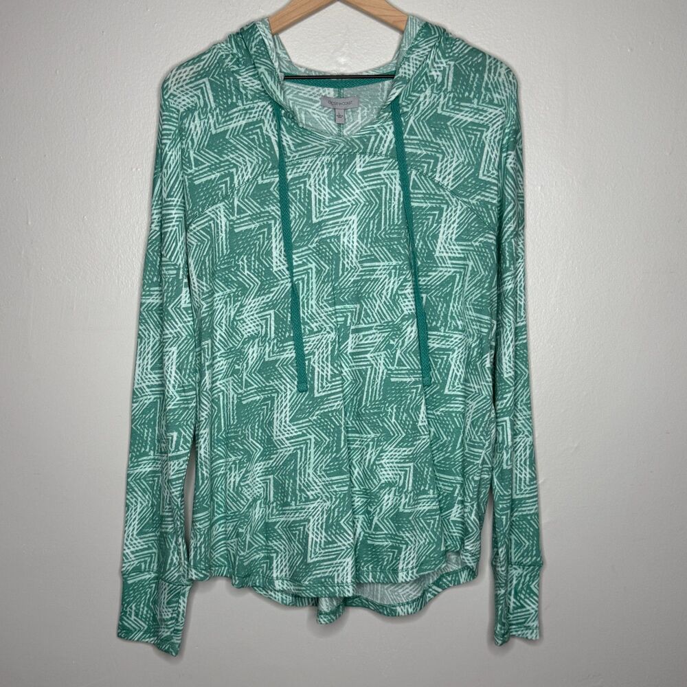 Ocean + Coast Womens Pullover Sweater Large Aqua Blue Geo Lightweight Swim Beach